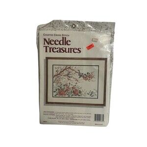 Needle Treasures Counted Cross Stitch Kit The Chickadees Birds Flower #02637